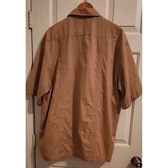 Platoon Mens XXL Button Up Tan Shirts Short Sleeve Light Embroidered - Picture 9 of 9